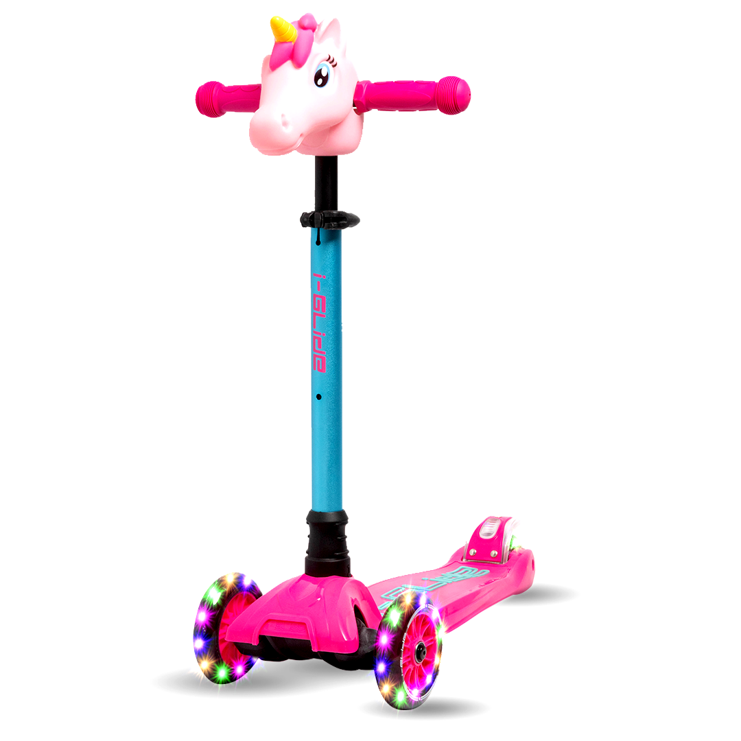 B2B i-Glide 3 Wheel Kids Scooter with Unicorn Head - Pink/Aqua