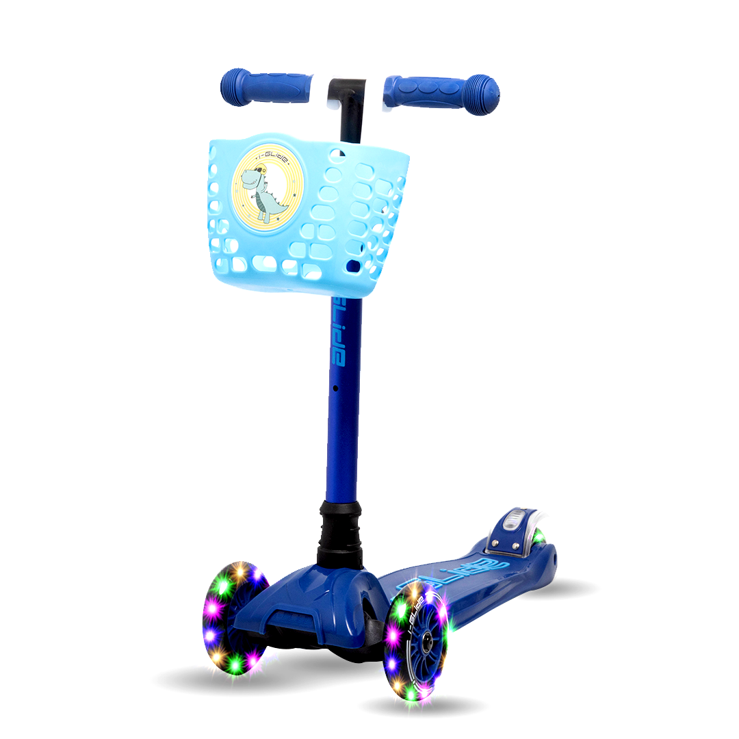 I-GLIDE 3 Wheel Kids Scooter with Basket - Blue/Blue