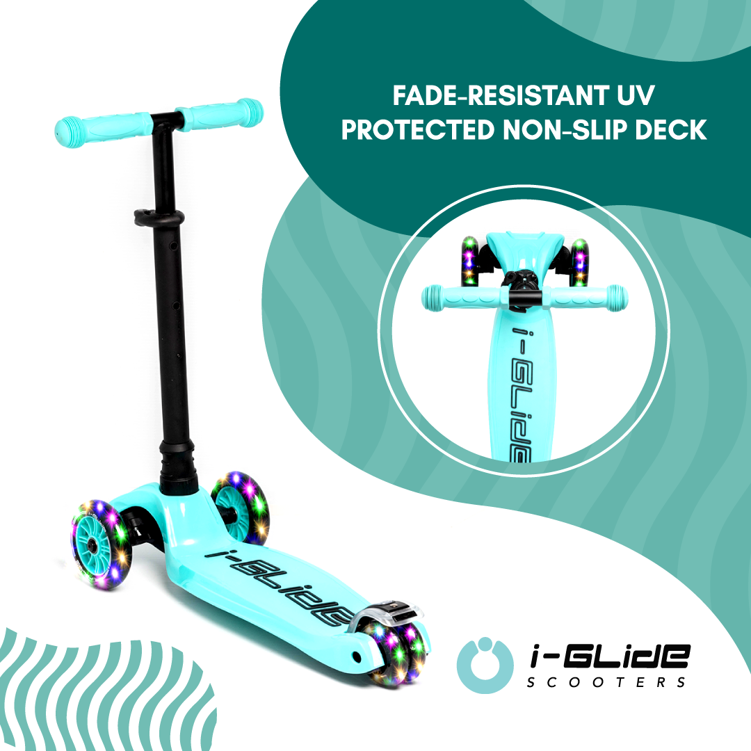 B2B i-Glide 3 Wheel Kids Scooter with Dinosaur Head and Ribbons - Aqua