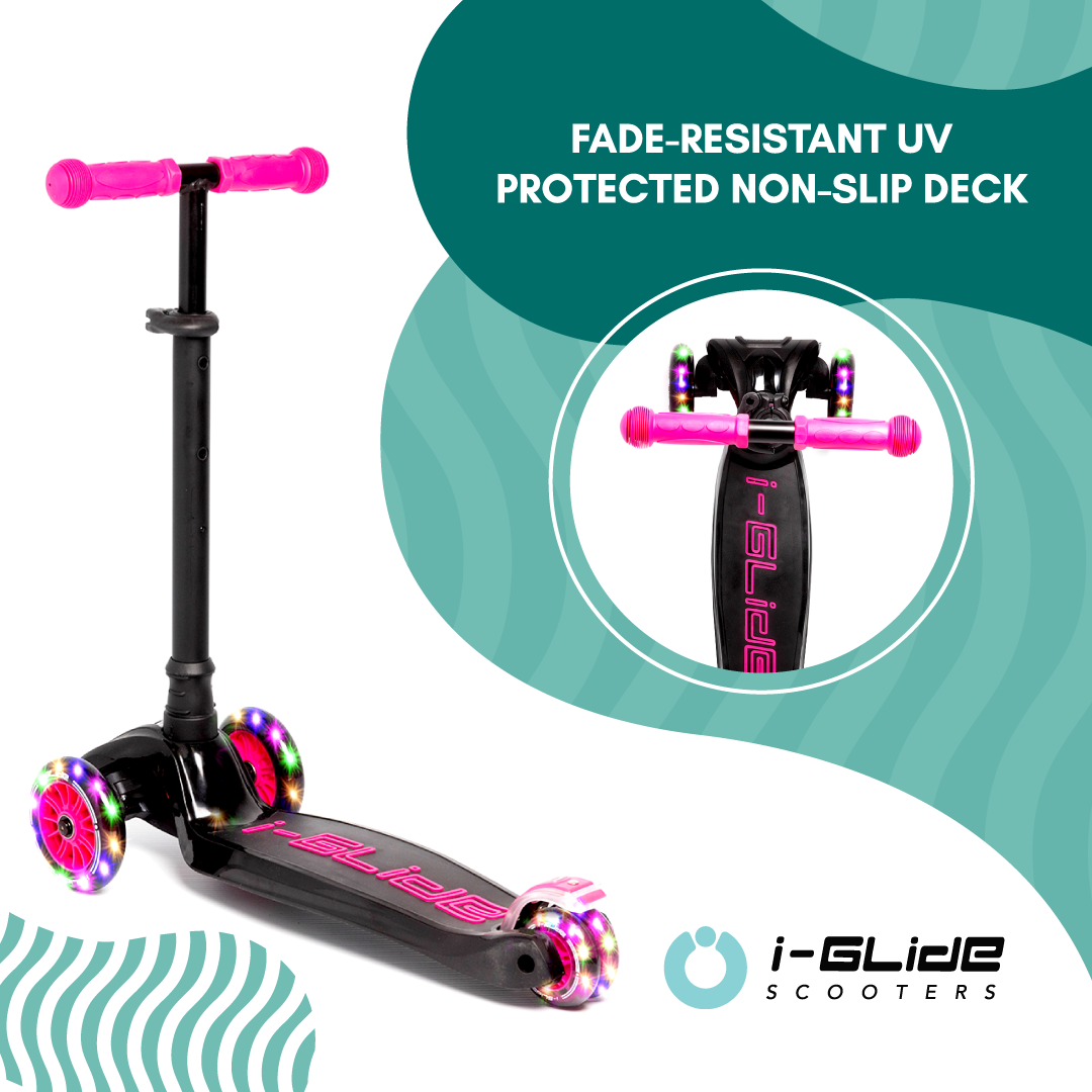 I-GLIDE 3 Wheel Kids Scooter with Basket - Black/Pink