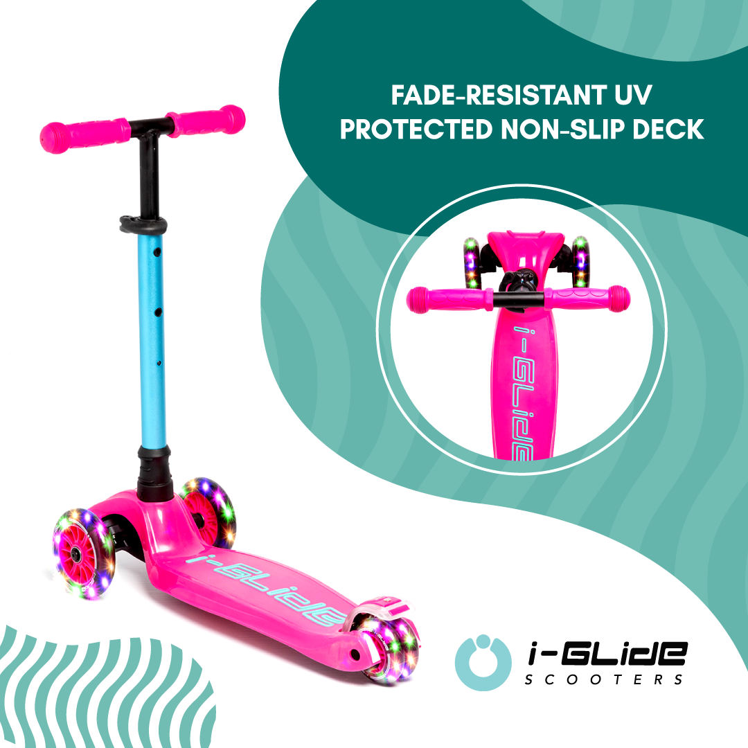 B2B i-Glide 3 Wheel Kids Scooter with Basket - Pink/Aqua