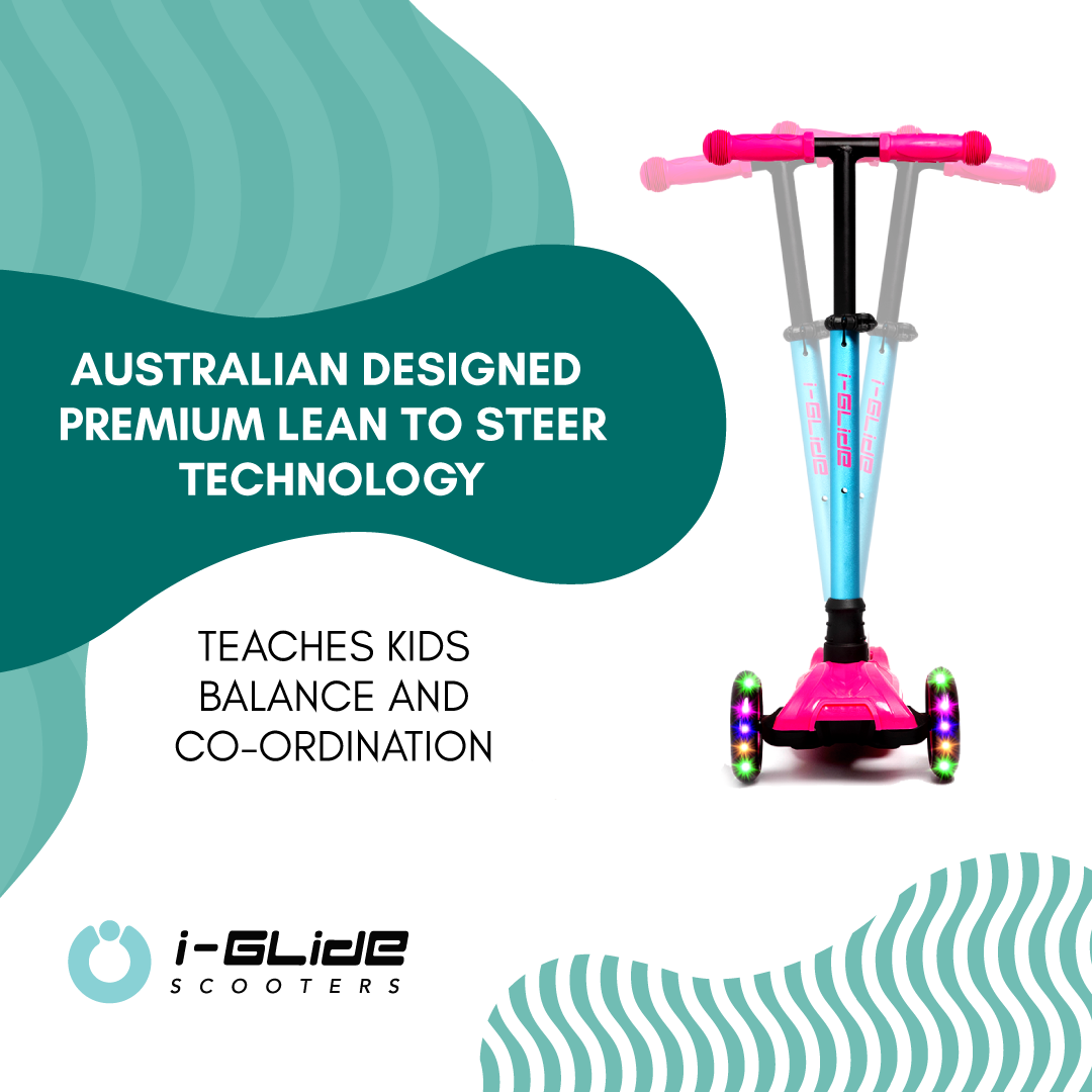 B2B i-Glide 3 Wheel Kids Scooter with Unicorn Head - Pink/Aqua
