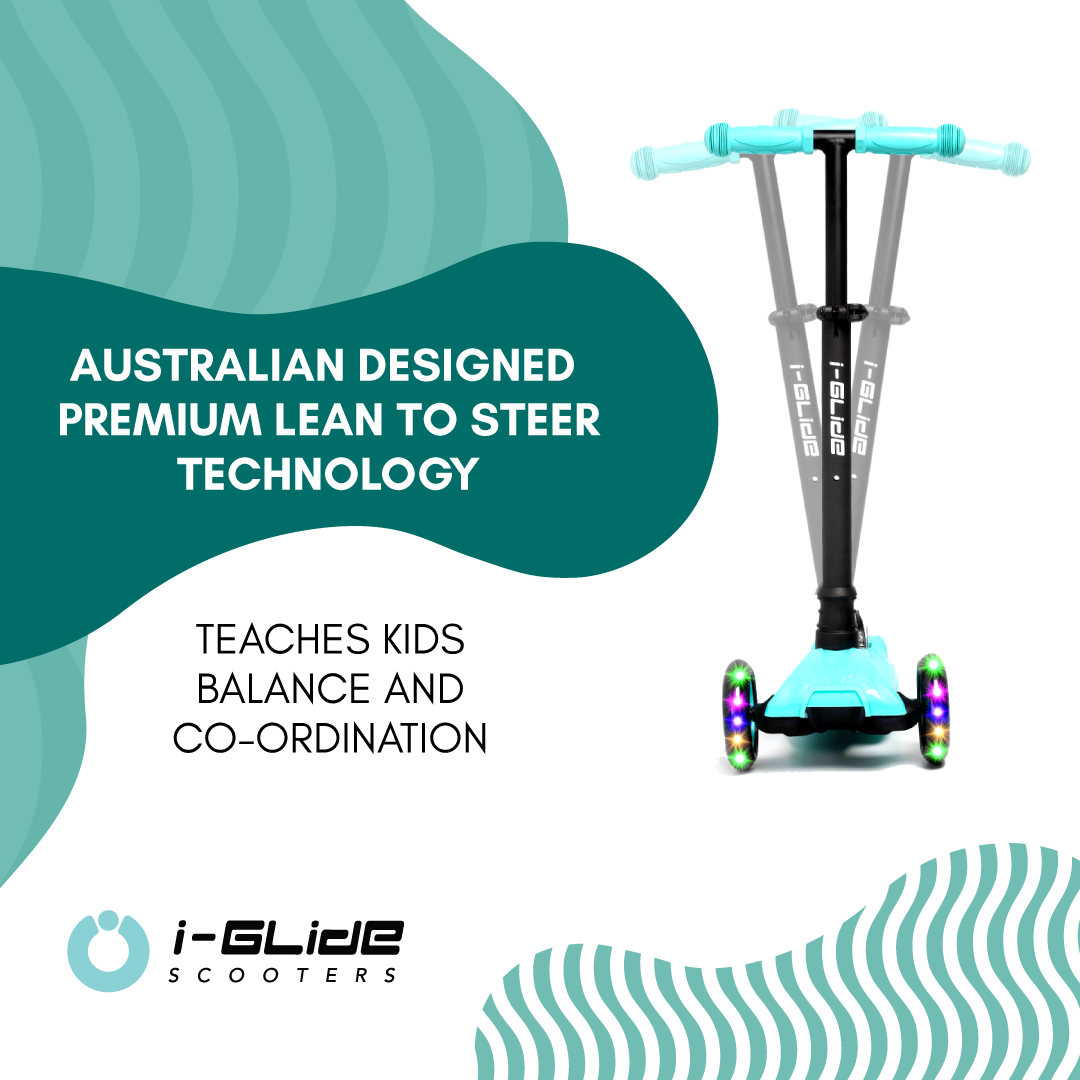 B2B i-Glide 3 Wheel Kids Scooter with Basket - Aqua