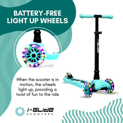 I-GLIDE 3 Wheel Kids Scooter with Basket - Aqua