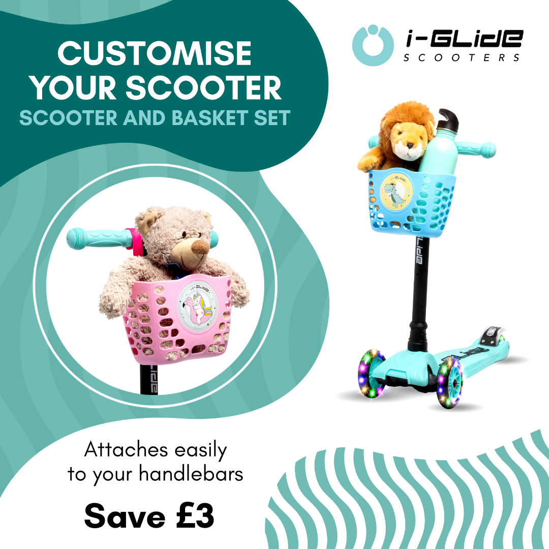I-GLIDE 3 Wheel Kids Scooter with Basket - Aqua